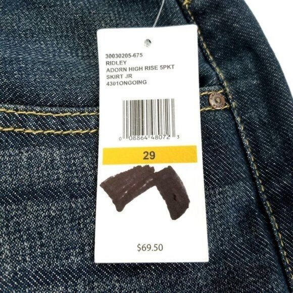 Jessica Simpson Denim Skirt Mini Adorn High Rise Waist Women Sz 29 NEW Dark Wash - Picture 6 of 10